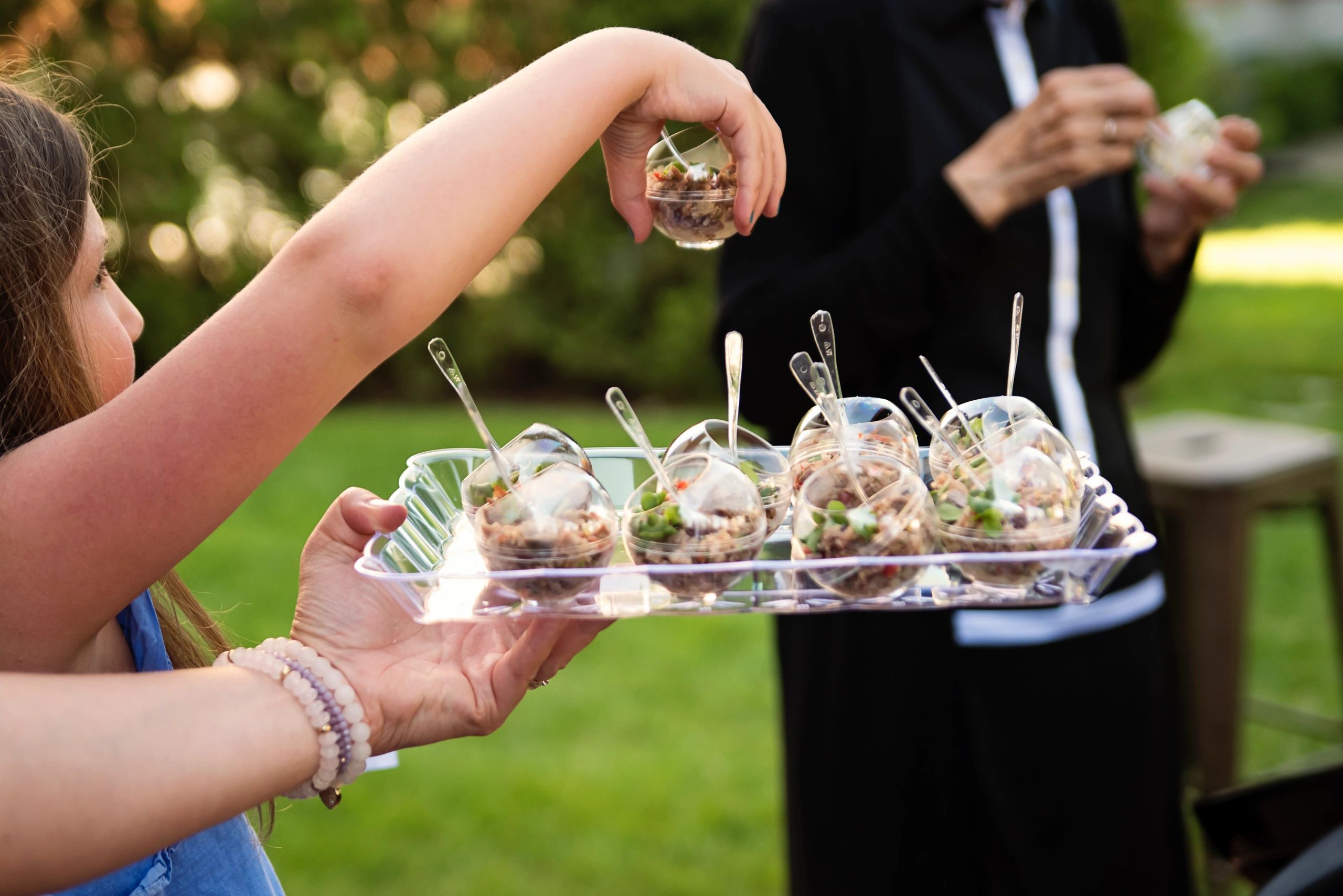 Friends gathering at an outdoor party